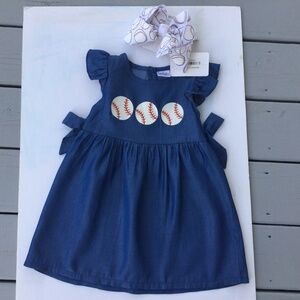 Denim Baseball Dress, size Small with Matching Baseball Bow, Both NWT